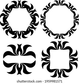 set of beautiful ornate frames. black isolated silhouette. decorative lotus ornament. template for the design of social networks, postcards, brochures, covers, invitations.