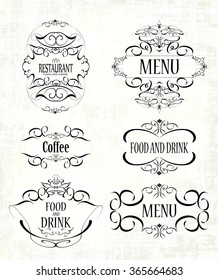 set of beautiful ornate labels for restaurant menus, cafes, bars