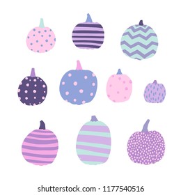 Set of beautiful pastel color pumpkins. Vector hand drawn illustration 