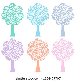 A set of beautiful pastel tree isolated on white background. 