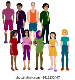 Set with beautiful people with marks for poster design for World Vitiligo day. Collection of illustation for print design with different men and women isolated on the white background.
