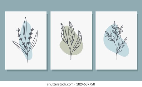 
Set of beautiful posters with minimalistic plants. Contemporary art. Vector illustration.