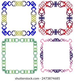 Set of beautiful quadrangular multi-colored frames on a white background