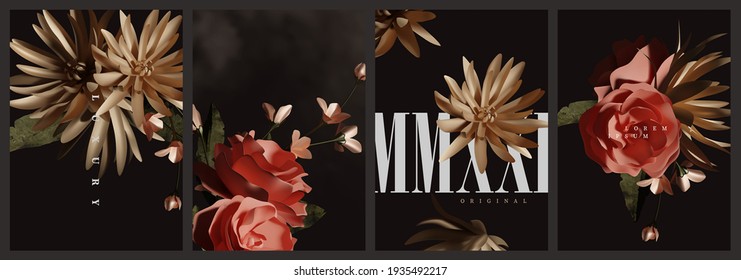 Set of beautiful realistic elegant vintage floral cover, card, brochure, poster, invitation background template vector