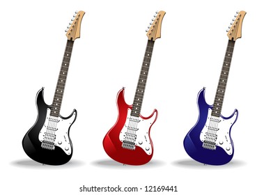 Set of beautiful realistic guitars on a white background