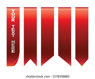 Set of beautiful red curved ribbon tag design template. Christmas and Business. Vector illustration.