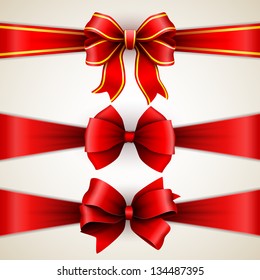 Set of beautiful red gift bows with ribbons