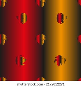 Set of beautiful red palm leaves on gradient background. Creative pattern with tropical leaves. Autumn exotic concept.