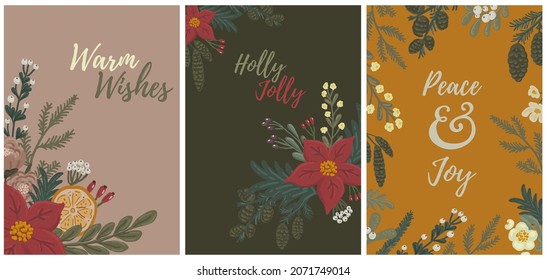 Set of beautiful retro Christmas postcards, greeting cards templates vector