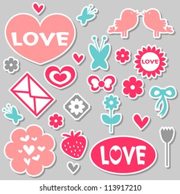 A set of beautiful romantic stickers