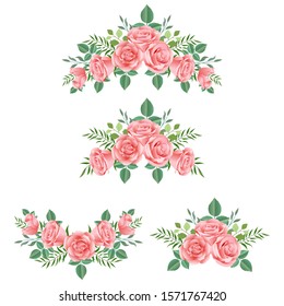 set beautiful rose pink vector flower arrangement
