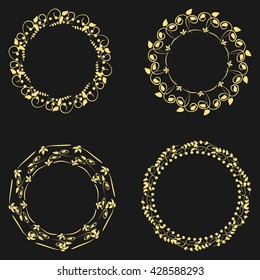 Set beautiful round frame. Openwork floral ornament. Four isolated border.