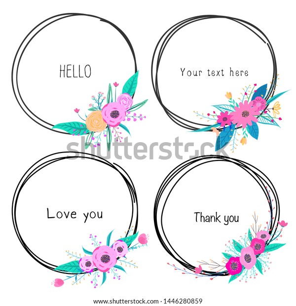 Set of beautiful round frames with flower\
for decoration. Decorative element for wedding card. Invitations\
Vector illustration.