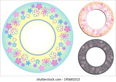 A set of beautiful round girly frames with floral motifs