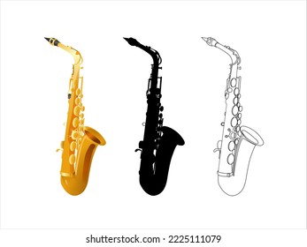 Set with beautiful saxophones on white background. Vector illustration