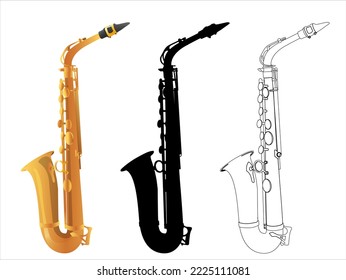 Set with beautiful saxophones on white background. Vector illustration