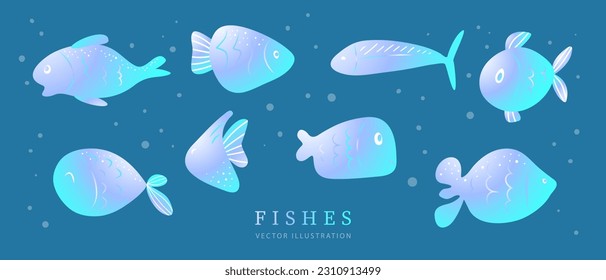 Set of beautiful sea fish.Underwater world, sea creatures.Vector illustration.