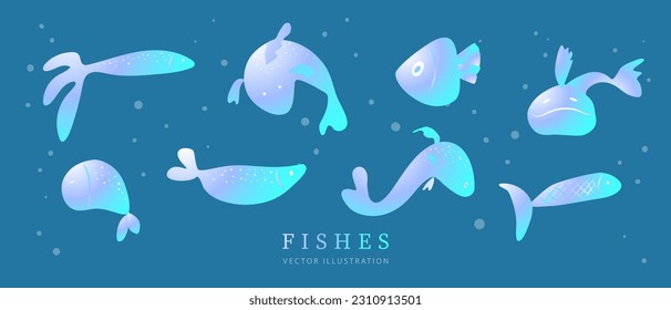 Set of beautiful sea fish.Underwater world, sea creatures.Vector illustration.