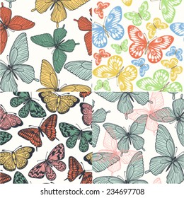 set of Beautiful seamless background with butterflies vintage color. Hand-drawn contour lines and strokes. Perfect for background greeting cards and invitations to the day of the wedding, birthday