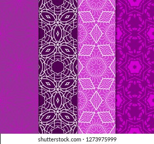 Set of Beautiful Seamless Flower Ornament Vector Illustration. Abstract. Paper For Scrapbook. Purple color.