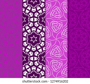 Set of Beautiful Seamless Flower Ornament Vector Illustration. Abstract. Paper For Scrapbook. Purple color.