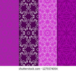 Set of Beautiful Seamless Flower Ornament Vector Illustration. Abstract. Paper For Scrapbook. Purple color.