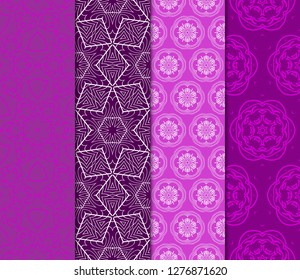 Set of Beautiful Seamless Flower Ornament Vector Illustration. Abstract. Paper For Scrapbook. Purple color.