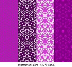 Set of Beautiful Seamless Flower Ornament Vector Illustration. Abstract. Paper For Scrapbook. Purple color.