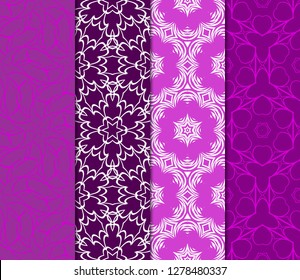 Set of Beautiful Seamless Flower Ornament Vector Illustration. Abstract. Paper For Scrapbook. Purple color.