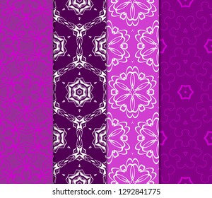 Set of Beautiful Seamless Flower Ornament Vector Illustration. Abstract. Paper For Scrapbook. Purple color.