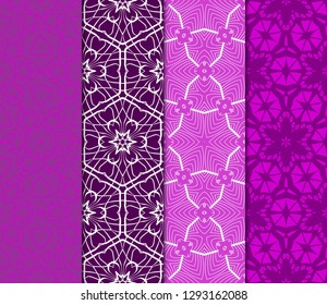 Set of Beautiful Seamless Flower Ornament Vector Illustration. Abstract. Paper For Scrapbook. Purple color.