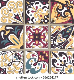 Set with Beautiful seamless ornamental tile background. Vector illustration can be used for desktop wallpaper or frame for a wall hanging or poster,for pattern fills, surface textures, textile.