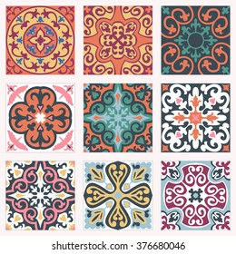 Set with Beautiful seamless ornamental tile background. Vector illustration great for patterns, vintage design, and wallpaper.