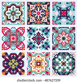 Set with Beautiful seamless ornamental tile background. Vector illustration can be used for desktop wallpaper or frame for a wall hanging or poster,for pattern fills, surface textures, textile.