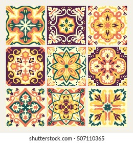 Set with Beautiful seamless ornamental tile background. Vector illustration can be used for desktop wallpaper or frame for a wall hanging or poster,for pattern fills, surface textures, textile.