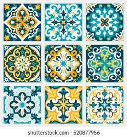 Set with Beautiful seamless ornamental tile background. Vector illustration can be used for desktop wallpaper or frame for a wall hanging or poster,for pattern fills, surface textures, textile.