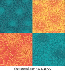 set of beautiful seamless pattern with flowers. Hand-drawn contour lines and strokes. . Perfect background greeting cards and invitations to the day wedding, birthday, mother's day
