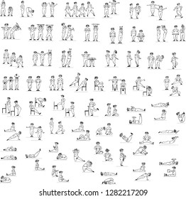 Set with beautiful senior woman in various poses, cartoon style vector illustration isolated on white background.