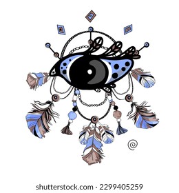 Set of beautiful signs in hinduism style. Hamsa, sun, eye, Nazar. Illustration isolated on white background. For print, package, cards, designers, clothes, interior, icon, logo, tattoo, jewellery