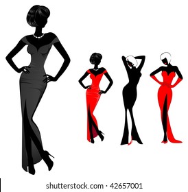  set of beautiful silhouettes of girls on a white background for a design