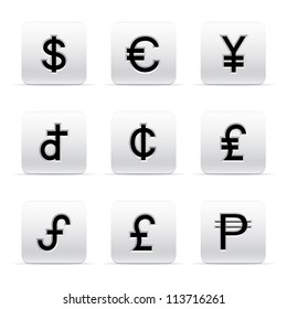 set of beautiful silver currency button icons