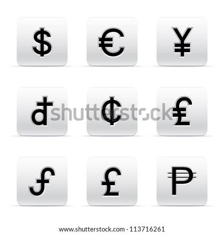 set of beautiful silver currency button icons