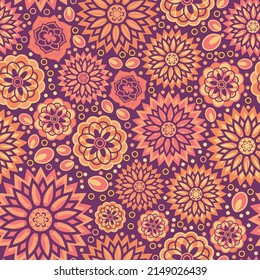 A set of beautiful and simple geometrical blossoms in full color. A seamless surface pattern design using floral things as the main elements.