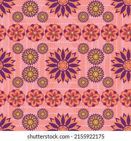 A set of beautiful and simple geometrical blossoms in full color. A seamless surface pattern design using floral things as the main elements.