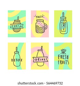 Set of beautiful smoothie cards. Vector hand drawn illustration. 