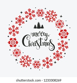 Set of beautiful snowflake circle. Stylish vector illustration. Winter design for Christmas or New Year card. Winter motifs
