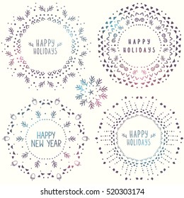 Set of beautiful snowflake circle. Stylish vector illustration. Winter design for Christmas or New Year card. Winter motifs