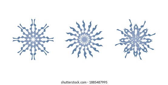 Conjunto de hermosos copos de nieve de diferentes formas. Estilo minimalista. Ilustración lineal