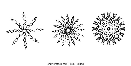 Set of beautiful snowflakes of different shapes. Minimalistic style. Linear illustration