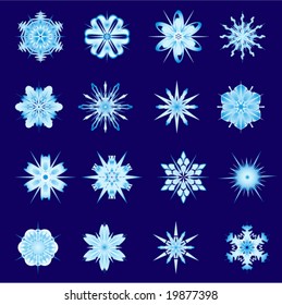 Set of beautiful snowflakes on a dark background